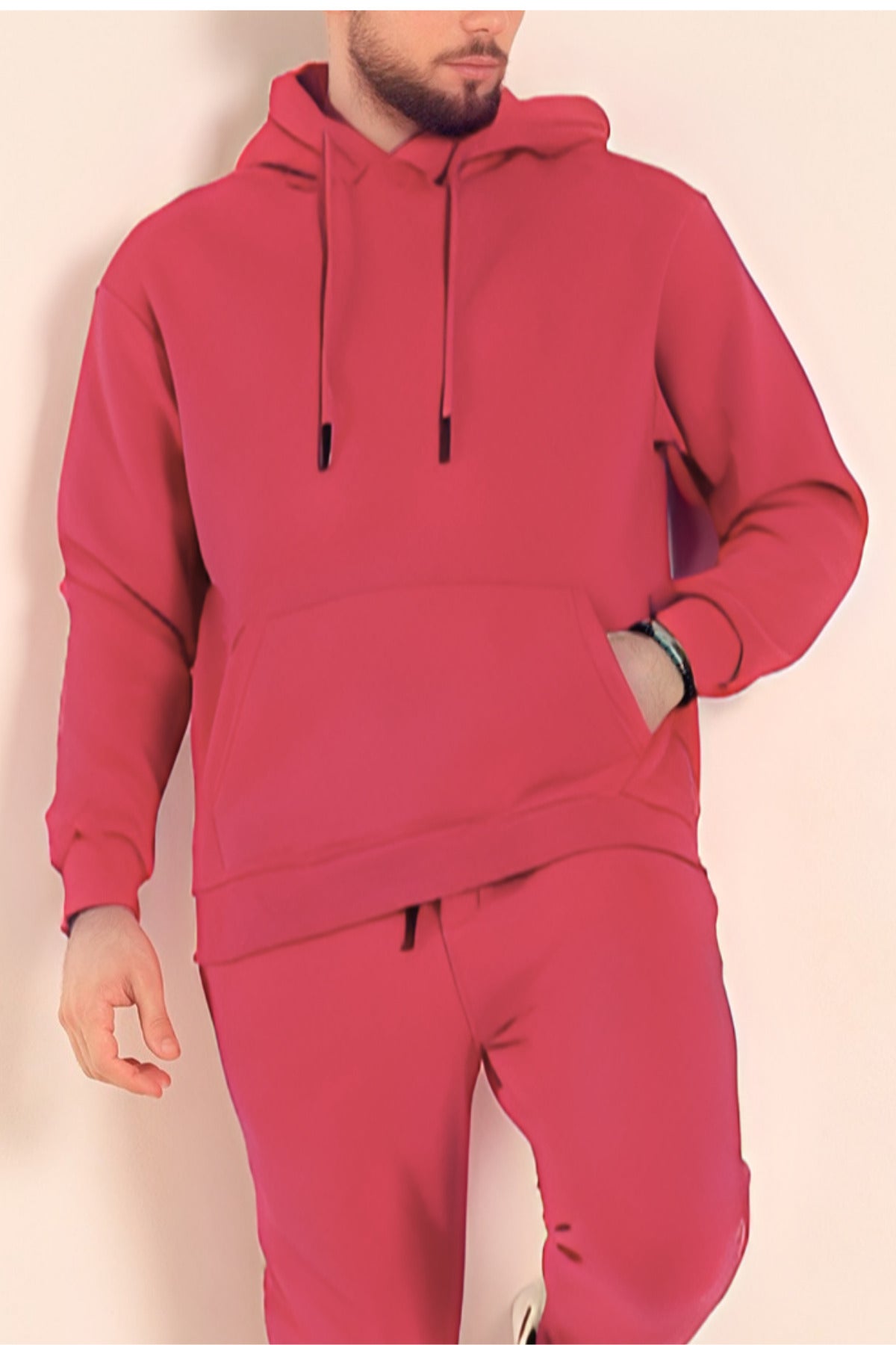Erkek Rahat Kalın Pamuklu Kışlık Sweatshirt - Mürdüm Melanj - 2