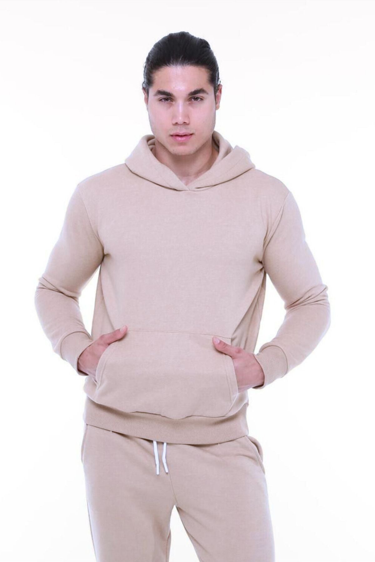Baybayan 3 İ̇pli̇k Şardonlu Sweatshi̇rt Hoodi̇e - Bej - 1