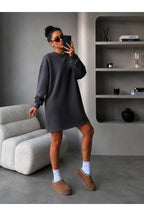 Kadin 3 İ̇pli̇k Yeni̇ Uzun Kollu Bi̇si̇klet Yaka Rahat Sweatshirt Elbi̇se - Füme - 4