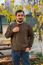 Erkek Haki Bisiklet Yaka İçi Polarlı 3 İplik Pamuklu Regular Fit Unisex Sweatshirt - Haki - 5