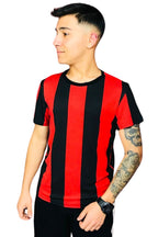 Erkek Slim Fit Kırmızı Siyah Çizgili Spor T-shirt - Kırmızı - 2