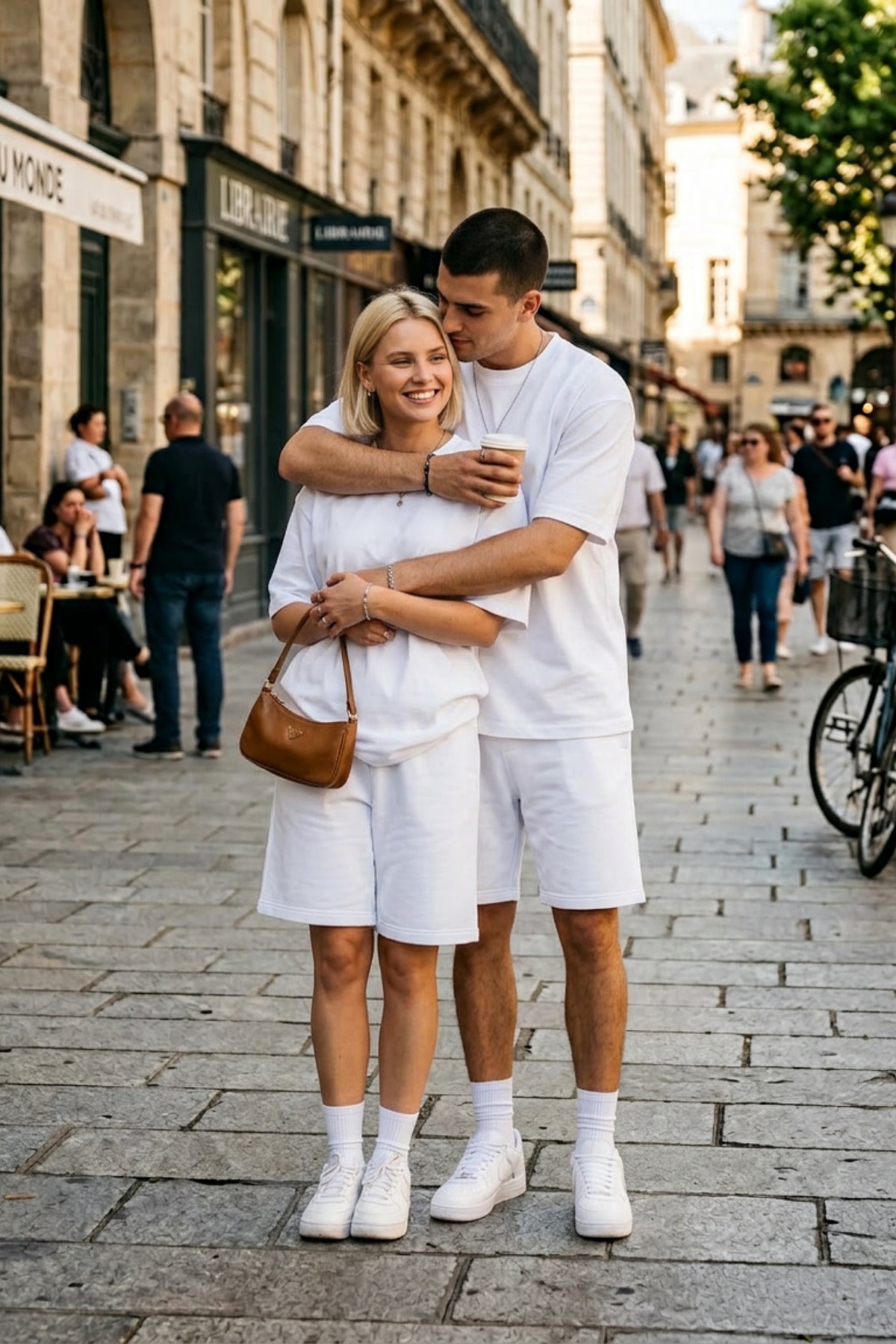 Unisex Kadin Erkek Çi̇ft Kullanimina Uygun Oversi̇ze Kisa Kollu Şort Takim (tek Adet ) - Beyaz - 3