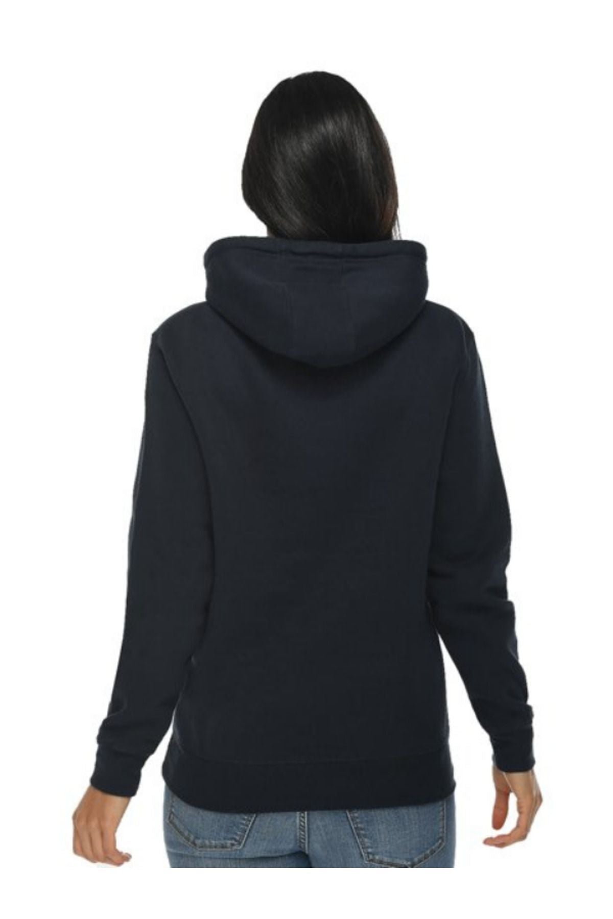 Unisex Lacivert Baskısız Kanguru Cepli Kapüşonlu 3 İ̇plik Şardonlu Sweatshirt Oversize Hoodie - Lacivert - 3