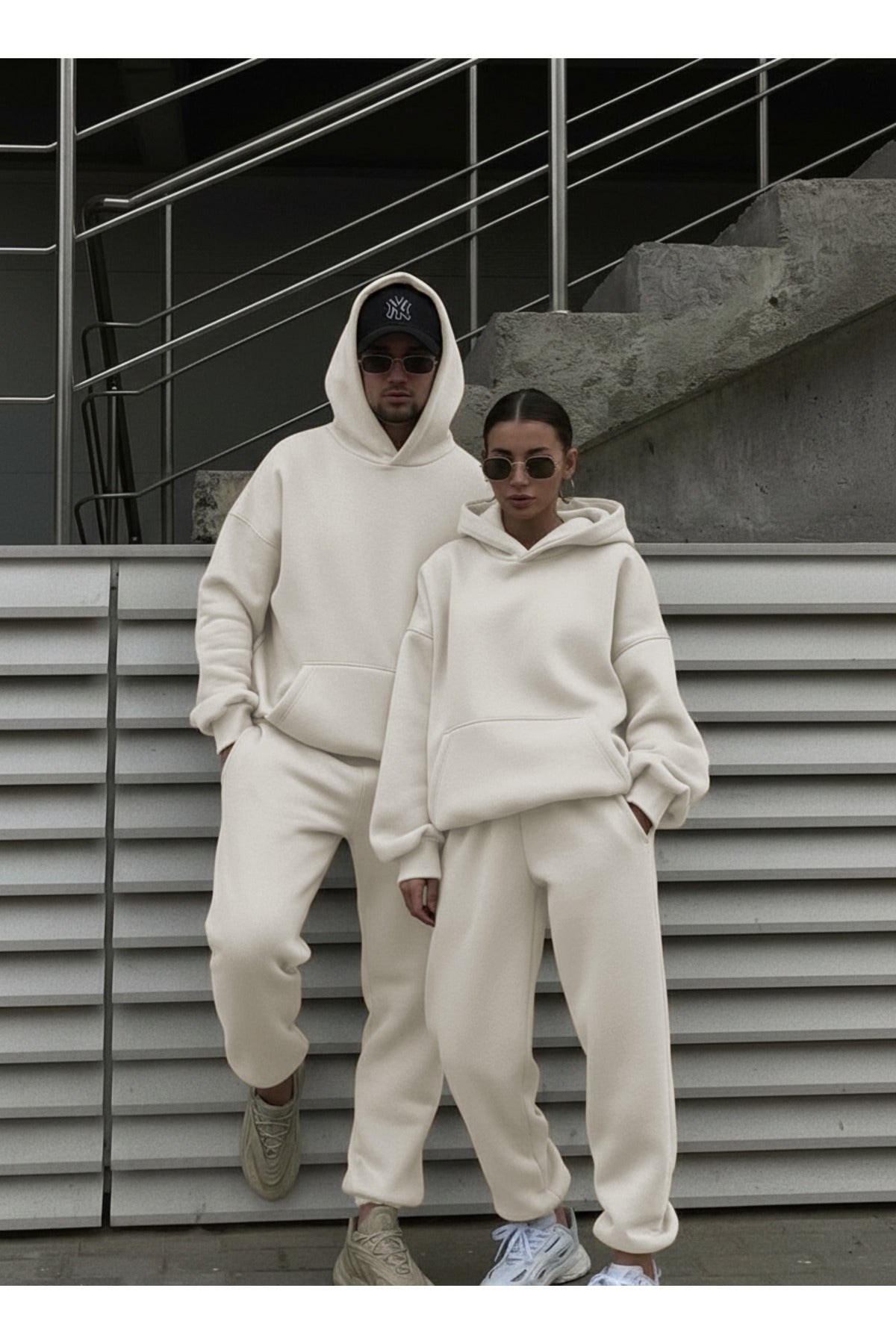 Unisex 3 İ̇pli̇k Şardonlu Oversi̇ze Çi̇ftleri̇n Kullanimina Uygun (tekli̇) - Beyaz - 1