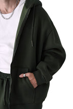 Erkek Basic Haki̇ Unisex Tam Fermuar Sweatshirt Hırka - Haki - 4