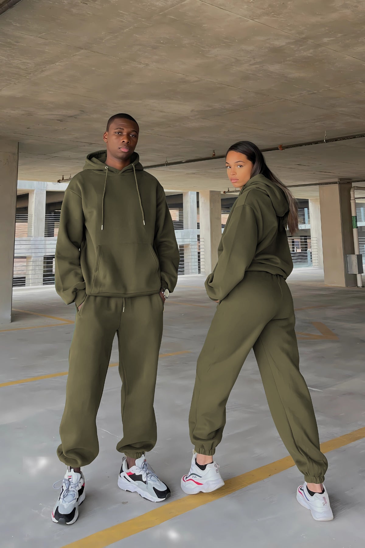Çiftlere Özel (tekli̇) Oversize Couple Eşofman Takımı - Haki - 1