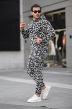 Erkek Bol Oversize 3 İ̇plik İ̇çi Pamuklu Kanguru Cep Kapşonlu Lastikli Paça Jogger Kış Eşofman Takımı - Kamuflaj - 2