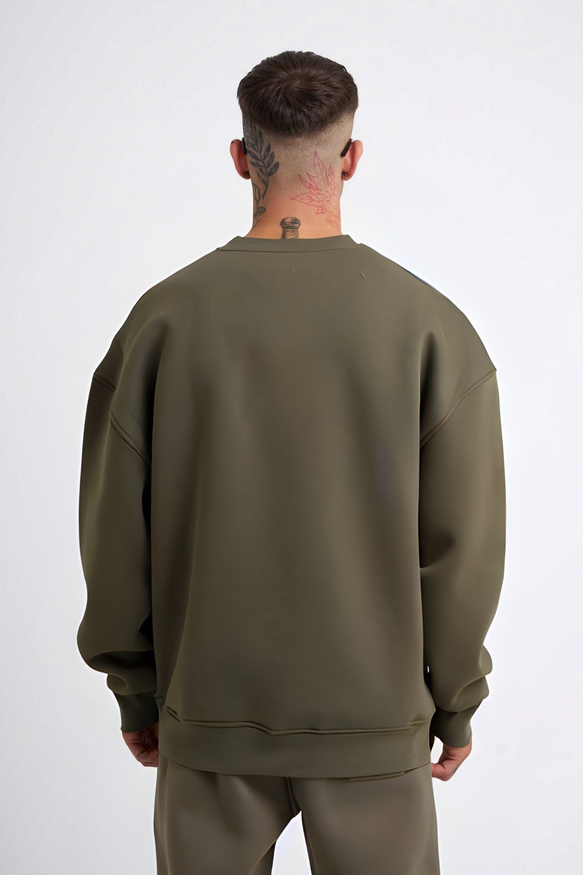 Erkek 3 İ̇plik Kalın Bisiklet Yaka Sweatshirt - Haki - 2