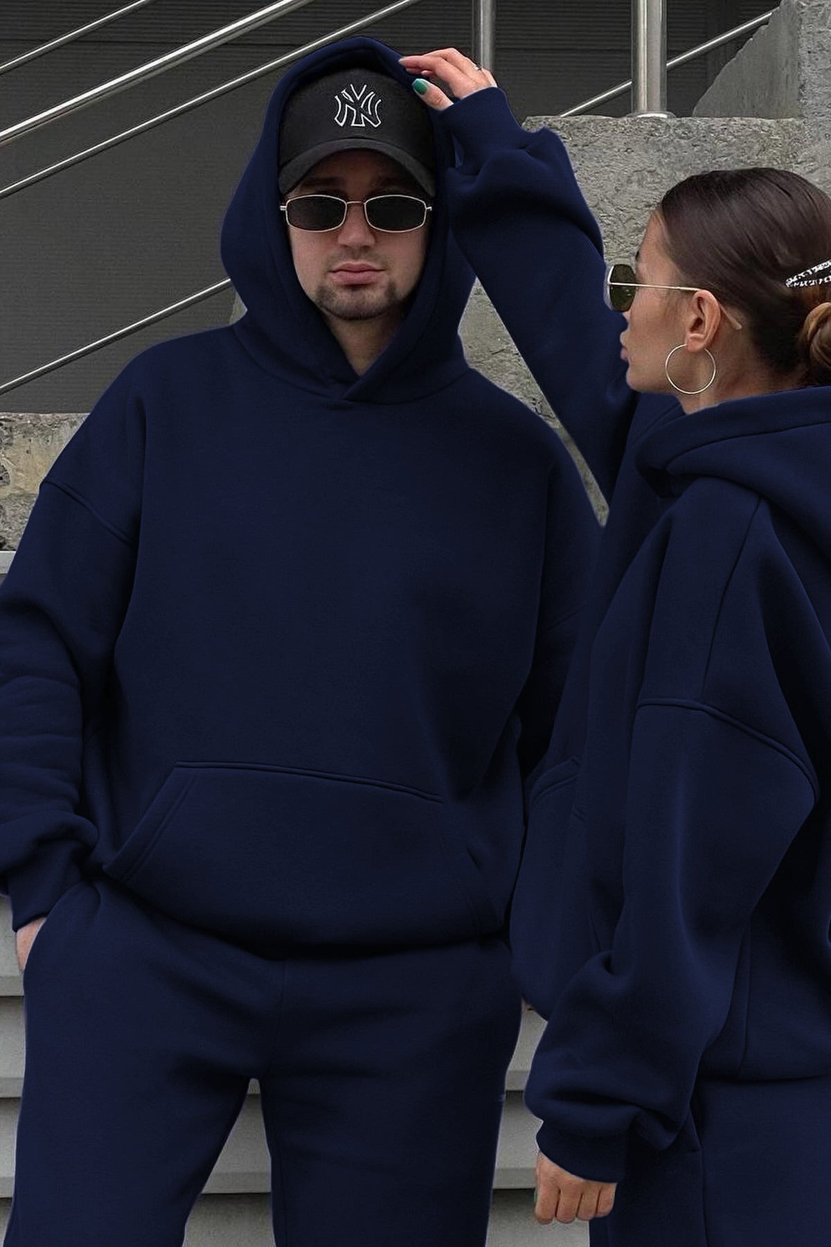 Unisex 3 İ̇pli̇k Şardonlu Oversi̇ze Çi̇ftleri̇n Kullanimina Uygun (tekli̇) - Lacivert - 1