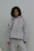 Kadın 3 İ̇plik İ̇çi Pamuklu Kanguru Cep Regular İ̇çi Pamuklu Oversize Sweatshirt - Gri - 1