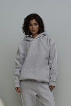 Kadın 3 İ̇plik İ̇çi Pamuklu Kanguru Cep Regular İ̇çi Pamuklu Oversize Sweatshirt - Gri - 1