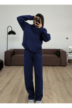 Kadın Boyfriend 3 İplik Şardonlu Bol Paça Oversize Casual Takım - Saks Mavi - 1