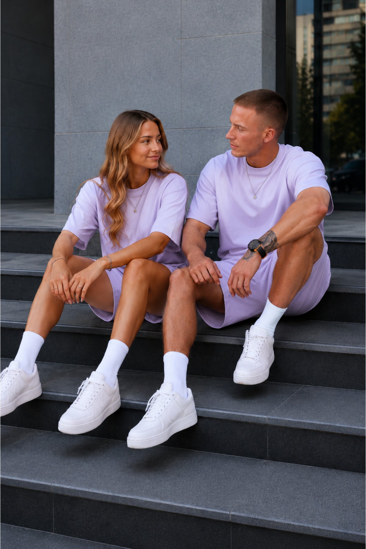 Unisex Kadın Erkek Oversize 2 İ̇plik Pamuklu Modal Penye Premium Rahat Kalıp Yazlık Yeni Sezon Şortlu Takım (tekli̇) - Lila - 3