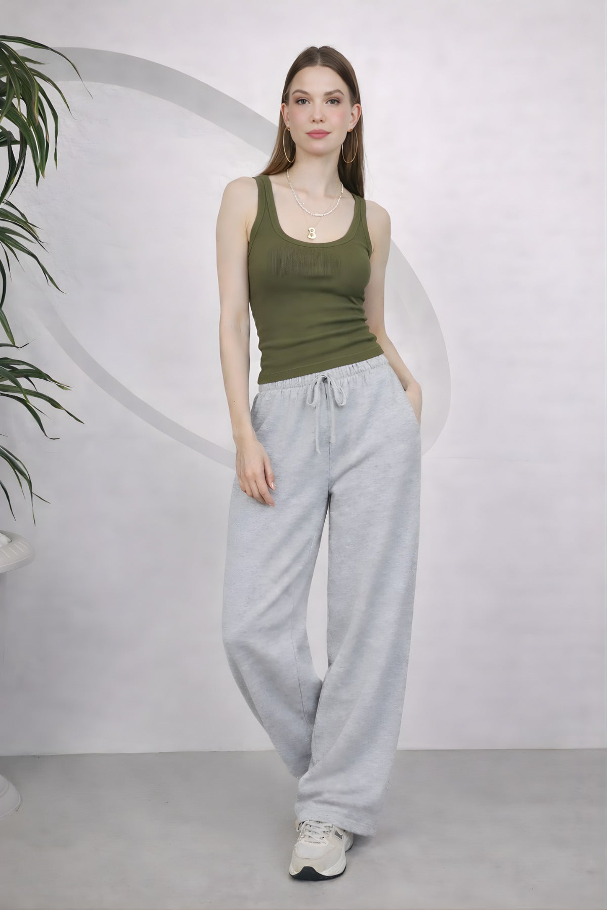 Kadin Fi̇ti̇lli̇ Kalin Askili Esnek Body Atlet - Açık Haki - 1