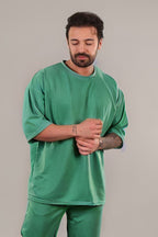 Erkek Oversize Comfort Penye T-shirt - Yeşil - 1