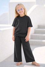 Çocuk Kisa Kollu Bisiklet Yaka Beli̇ Bağcikli Oversize Rahat Kalip Alt-üst Takim - Füme - 2