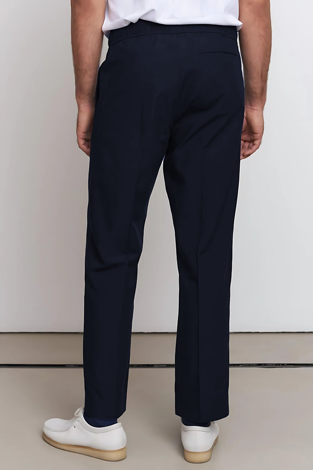 Erkek Dokuma Kumaş Beli Lastikli Bağcıklı Kumaş Rahat Okul Pantolonu - Lacivert - 4