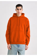 Erkek Düz Okul Lise Hoodie Sweatshirt - Turuncu - 1