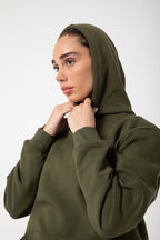 Kadın Haki İ̇çi Polar Sweatshirt Kapşonlu Cepli Günlük Stil Oversize Hoodie - Haki - 3