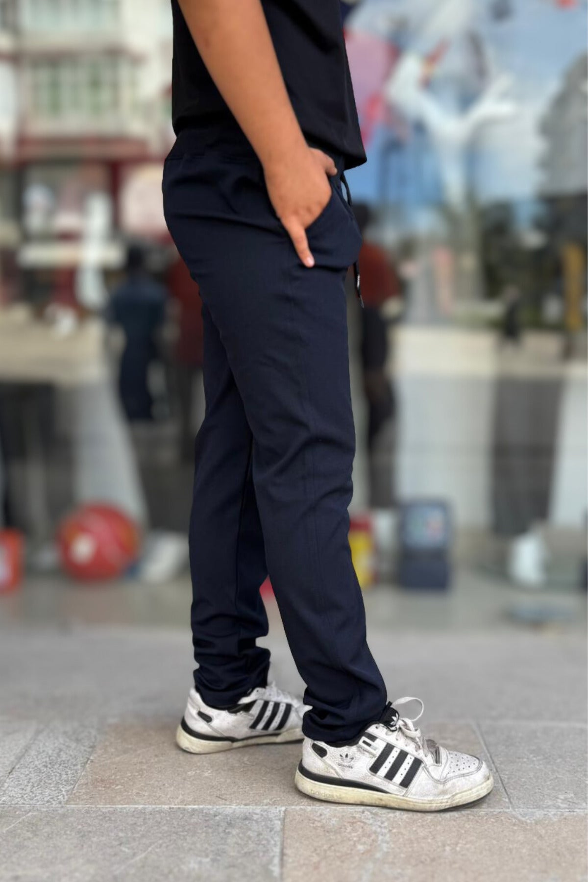 Çocuk Trend Beli Bağlamalı Ayarlanabilir Ortaokul Okul Pantolon - Lacivert - 2
