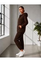 Kadin 3 İ̇pli̇ş Kapüşonlu Fermuarli Sweatshirt Hirka Yüksek Bel Jogger Eşofman Takimi - Kahverengi - 3