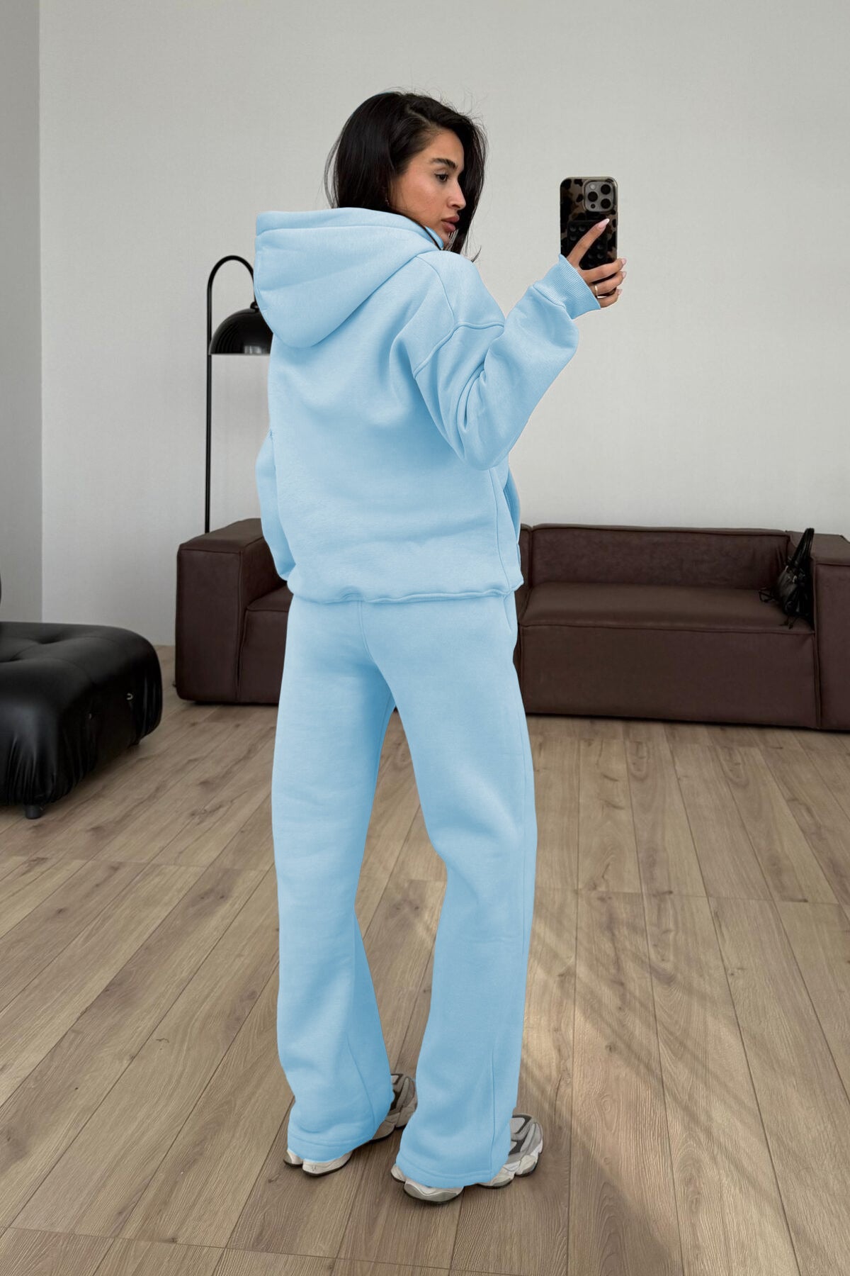 Kadın Boyfriend 3 İplik Şardonlu Bol Paça Oversize Casual Takım - Mavi - 2