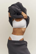 Kadın Oversize Rahat Kalıp Bisiklet Yaka Eşofman Takıım - füme - 2