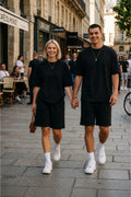 Unisex Kadin Erkek Çi̇ft Kullanimina Uygun Oversi̇ze Kisa Kollu Şort Takim (tek Adet ) - Siyah - 1