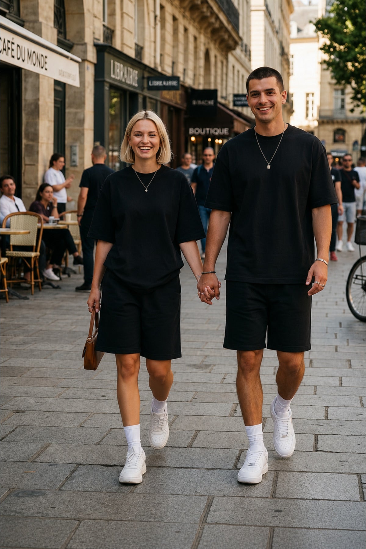 Unisex Kadin Erkek Çi̇ft Kullanimina Uygun Oversi̇ze Kisa Kollu Şort Takim (tek Adet ) - Siyah - 1