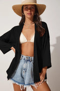 Kadın Si̇yah Yazlık Plaj Bikini Üstü Tekli Kimono Hızlı Kurur - Siyah - 1