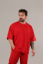 Erkek Oversize Comfort Penye T-shirt - Kırmızı - 2