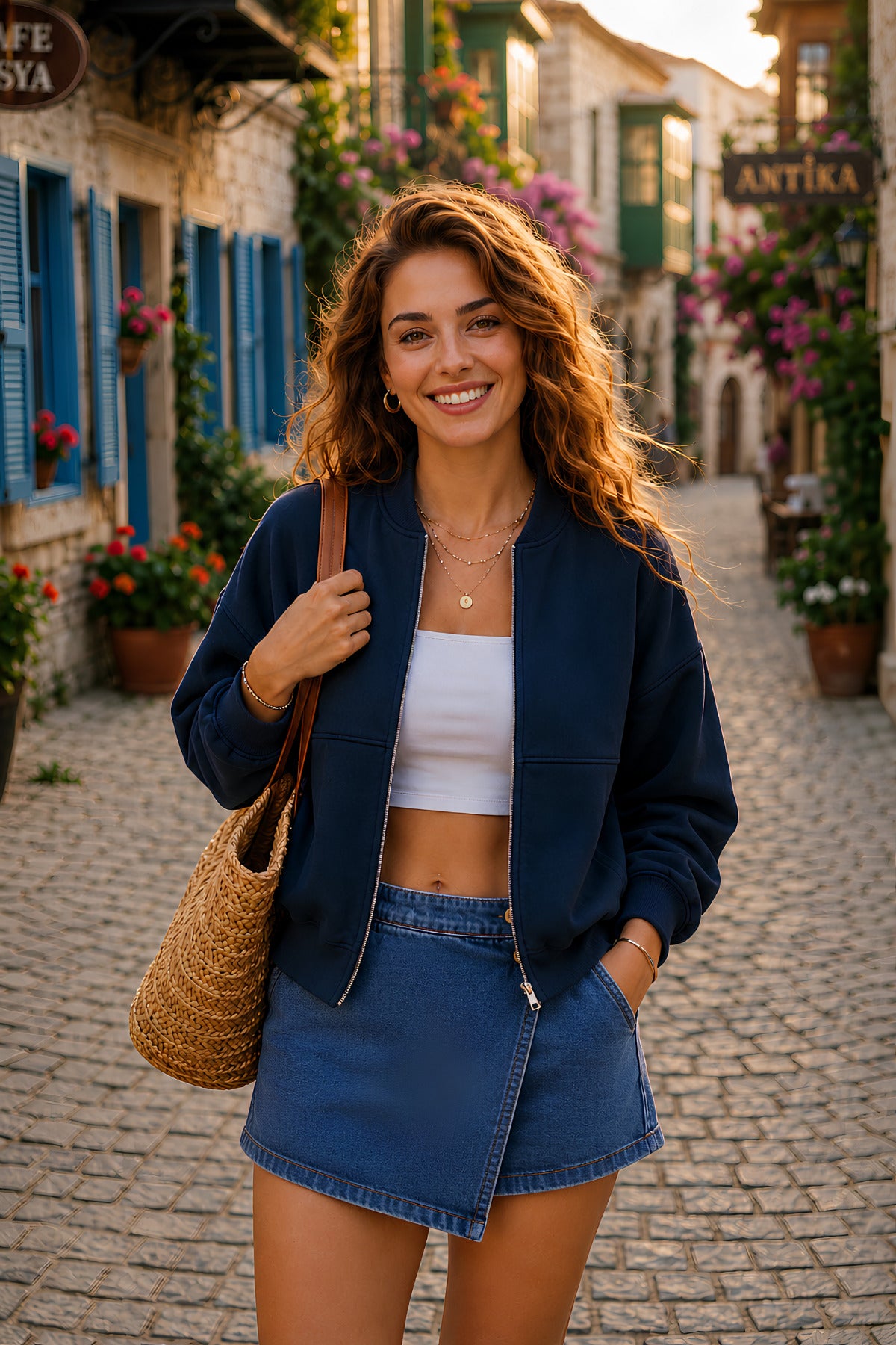 Kadın Fermuarlı Oversize Bomber Basic Mevsimlik Günlük Ceket - Lacivert - 1