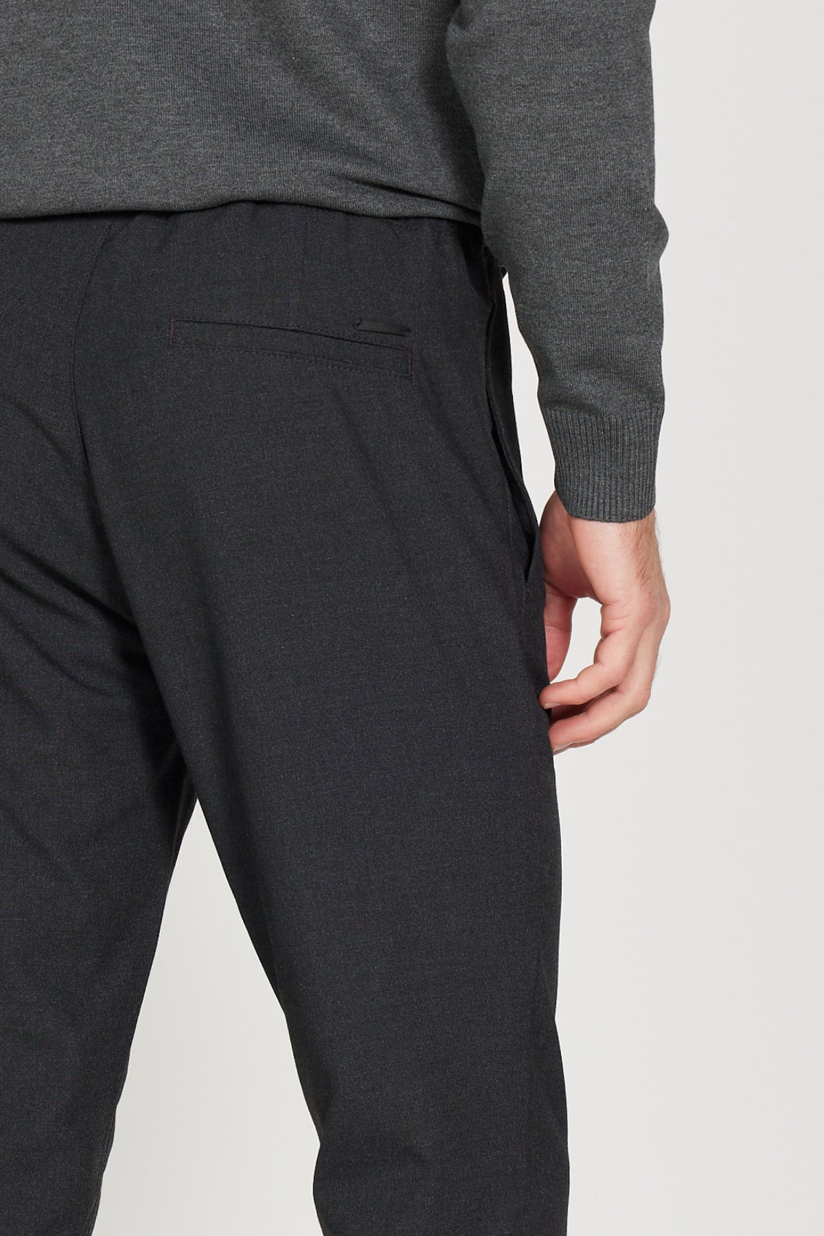 Ob Erkek Füme Likralı Jogger Dokuma Pantolon Beli Bağcıklı Duble Paça Yandan Cepli Kaliteli - Füme - 7