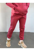 Unisex Kalın 3 İplik Basic Jogger Örme Eşofman Altı - Mürdüm Melanj - 1