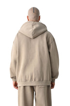 Erkek Basic Bej Unisex Tam Fermuar Sweatshirt Hırka - Bej - 3