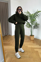 Kadin 3 İ̇pli̇k Oversi̇ze Premi̇um Sweatshi̇rt Eşofman Takimi - Haki - 3