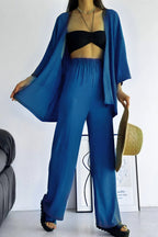 Kadın Bol Paça Palazzo Kimono Alt Üst Takım - İndigo - 1