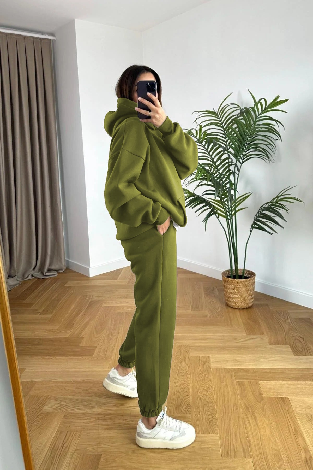 Kadin 3 İ̇pli̇k Oversi̇ze Premi̇um Sweatshi̇rt Eşofman Takimi - Yeşil - 2