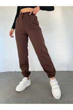Unisex Kahverengi Kalın 3 İplik Basic Jogger Örme Eşofman Altı - Kahverengi - 1