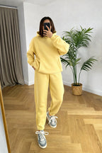 Kadin 3 İ̇pli̇k Oversi̇ze Premi̇um Sweatshi̇rt Eşofman Takimi - Sarı - 1
