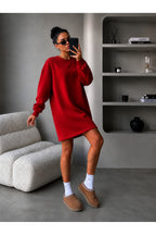 Kadin 3 İ̇pli̇k Yeni̇ Uzun Kollu Bi̇si̇klet Yaka Rahat Sweatshirt Elbi̇se - Kırmızı - 4