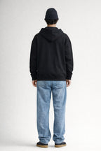 Erkek Oversize Bol Kapşonul Cepli Hoodie Hırka - Siyah - 3