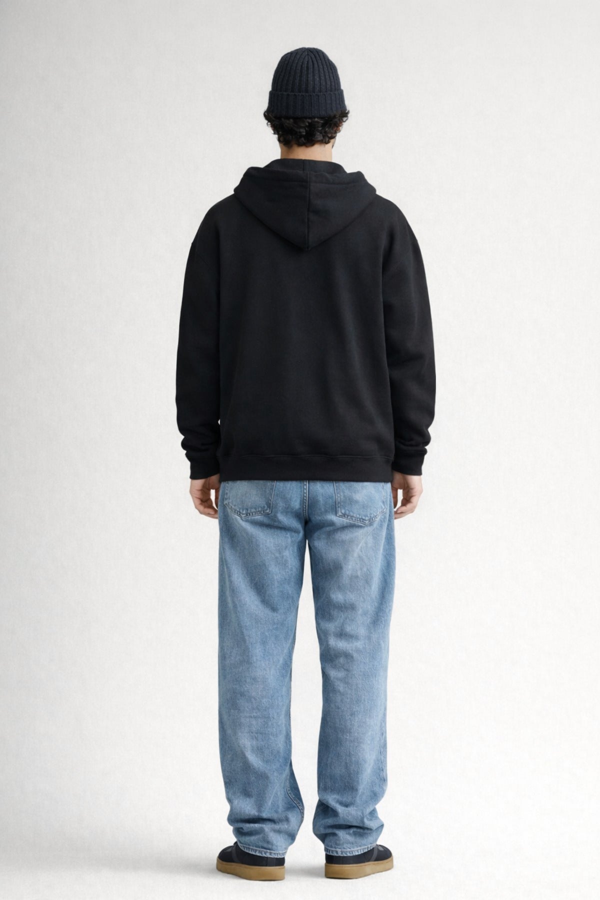 Erkek Oversize Bol Kapşonul Cepli Hoodie Hırka - Siyah - 3