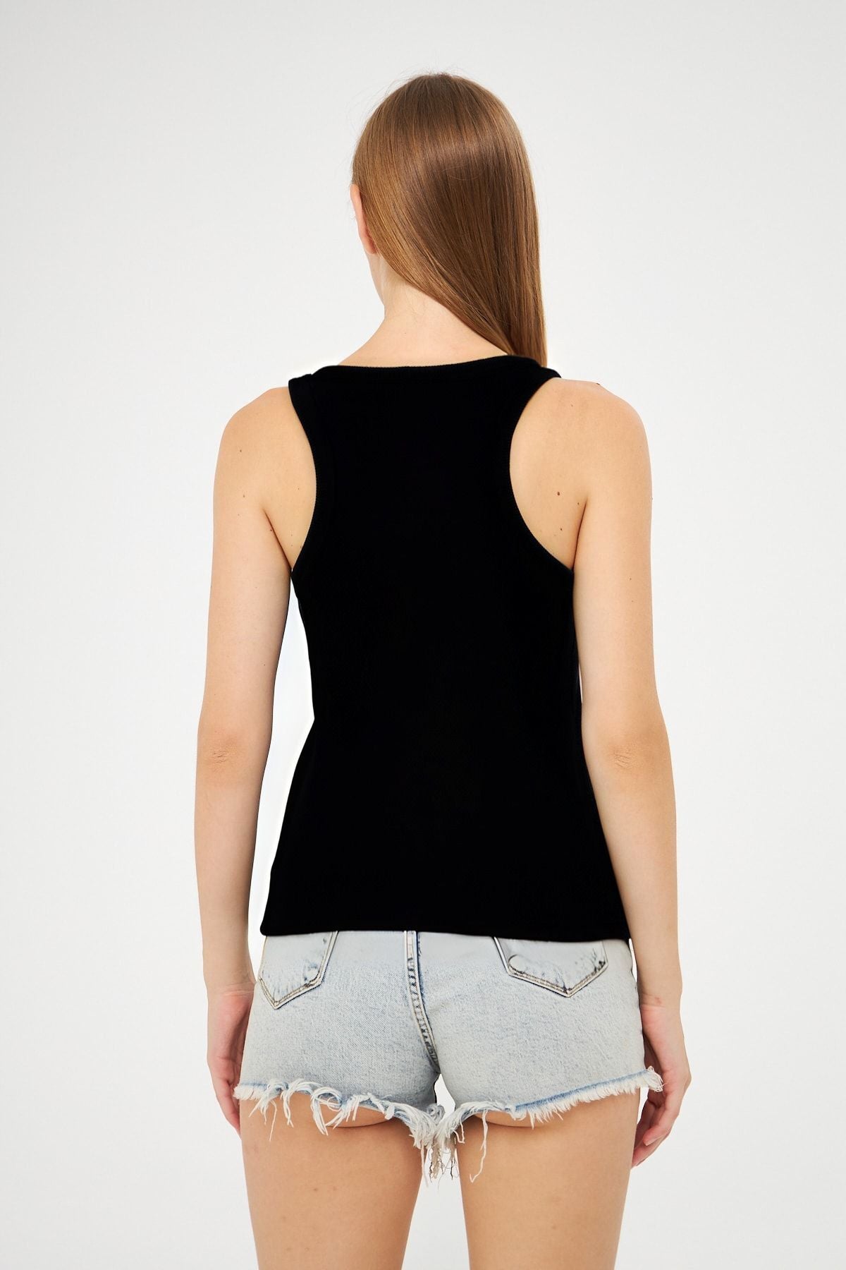Kadın Si̇yah Fitilli Basic Örme Askılı Trend Spor Atlet - Siyah - 4