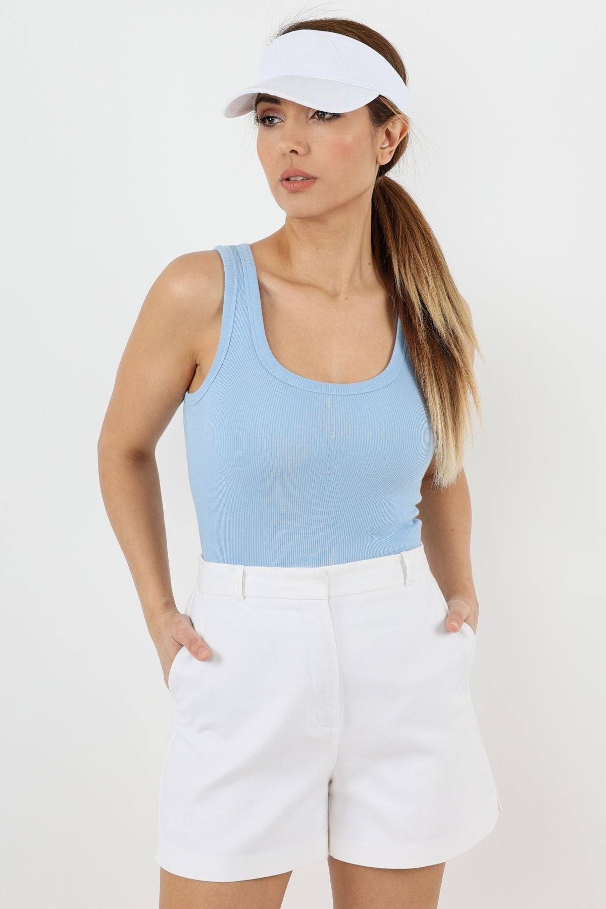 Kadın Bebe Mavi̇ Fitilli Kalın Askılı Basic Örme Atlet - BEBE MAVİ - 3