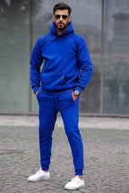 Erkek Oversize 3i̇plik Şardonlu Eşofman Takımı - Saks Mavi - 2