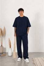 Erkek Yeni Sezon Oversize Premium Tişört Pantolon Kombin - Lacivert - 3