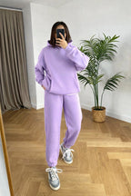 Kadin 3 İ̇pli̇k Oversi̇ze Premi̇um Sweatshi̇rt Eşofman Takimi - Lila - 1