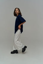 Kadın Lacivert Batik Oversize Kısa Kollu Cool T-shirt - Lacivert - 2