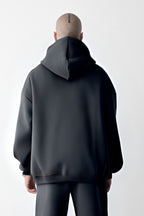 Erkek Bol Kesim Oversize 3 İplik İçi Pamuklu Şardonlu Kanguru Cep Kapşonlu Kışlık Hoodie Sweatshirt - Füme - 3